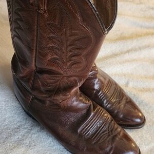 Men's Brown VINTAGE Leather Western Cowboy Boots - Classic Embroidered Shaft